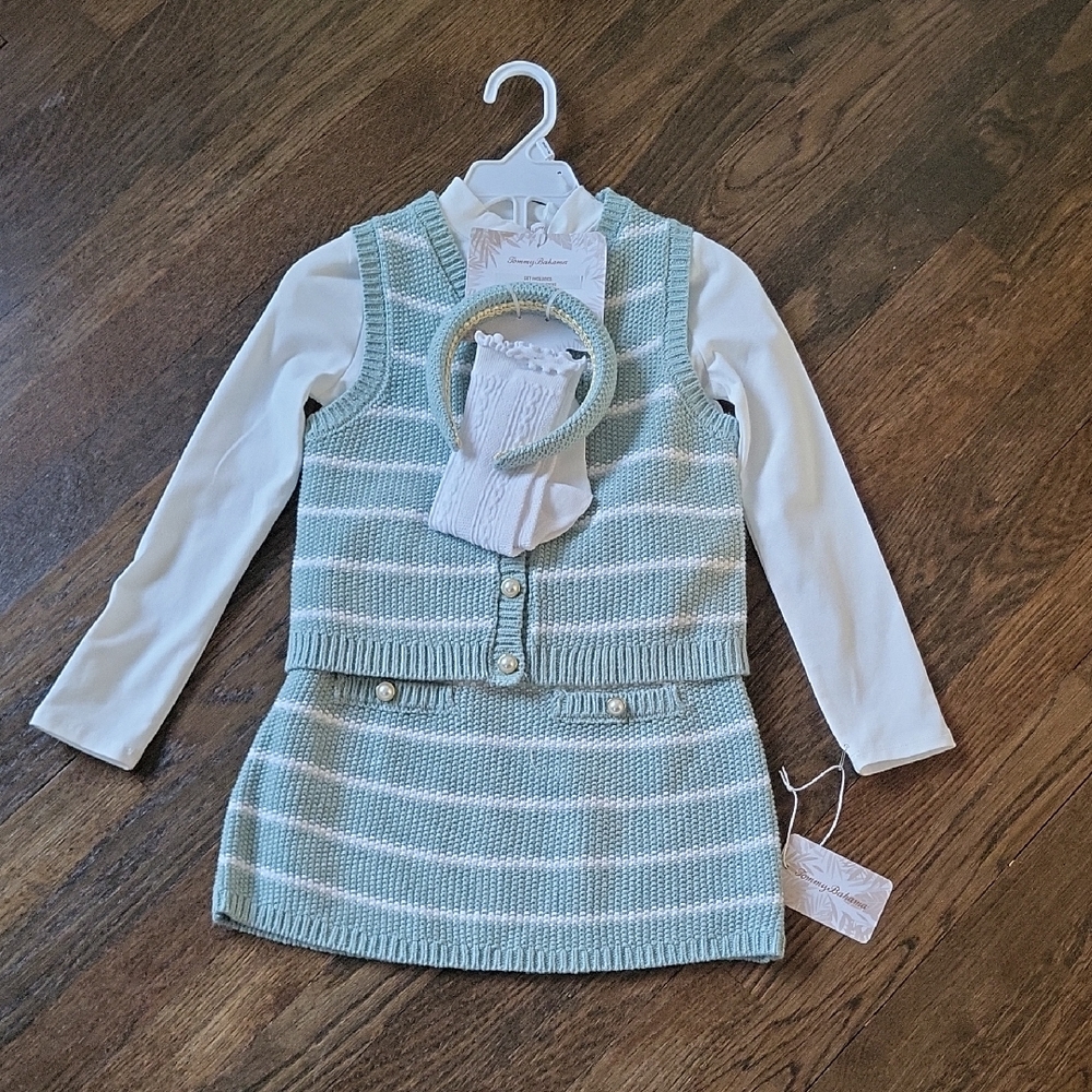 Tommy Bahama Kids' Green and White Striped Long Sleeve Set